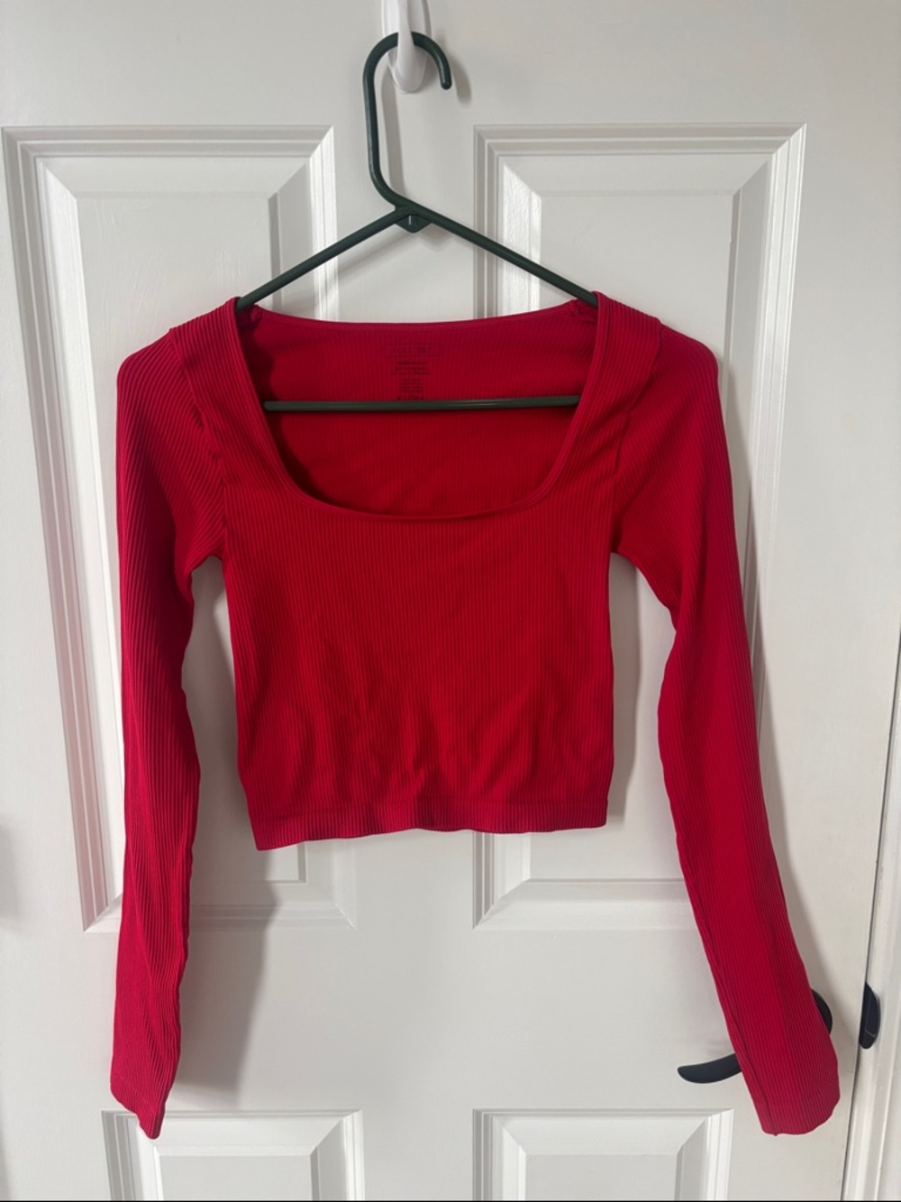 Full Tilt Red Ribbed Long-Sleeve Cropped Scoop Top